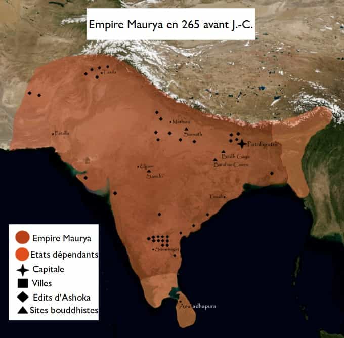 Carte de l'empire Maurya à son apogée