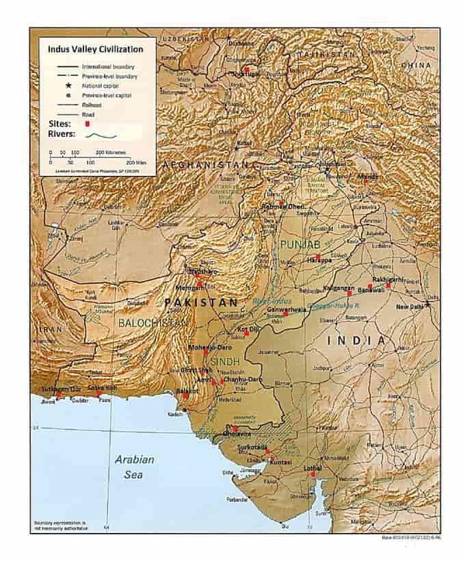 Carte de la civilisation de la vallée de l'Indus