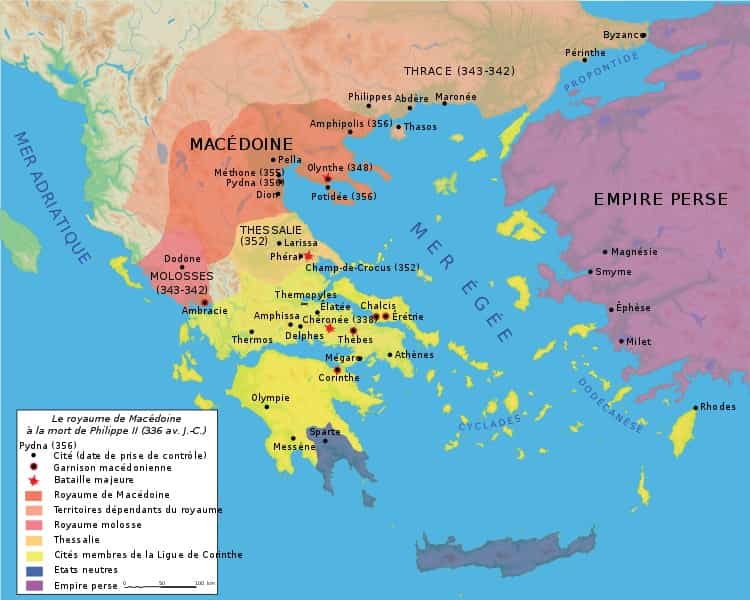 Carte du royaume de Macédoine à la mort d'Alexandre le Grand