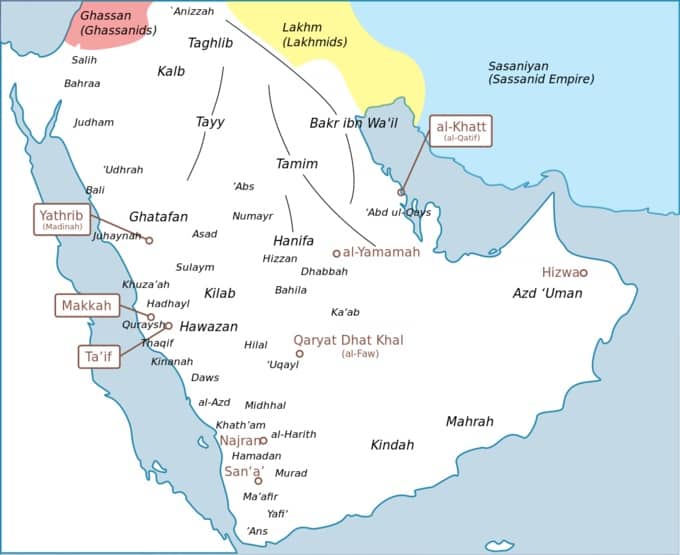 Carte des tribus d'arabie avant l'Islam