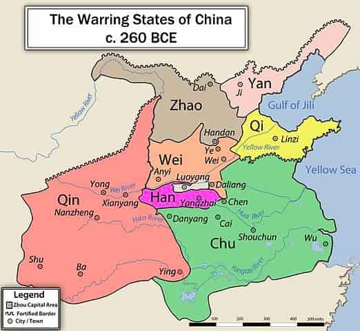 Carte des états de Chine en Guerre avant les Qin