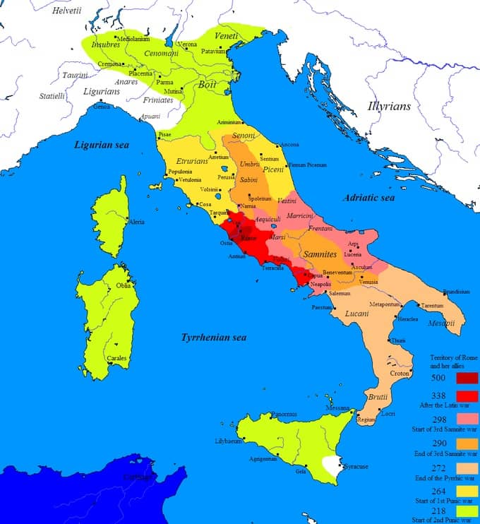 Carte des conquêtes militaires de la Rome antique